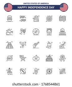 Big Pack of 25 USA Happy Independence Day USA Vector Lines and Editable Symbols of country; badge; party; security; shop Editable USA Day Vector Design Elements