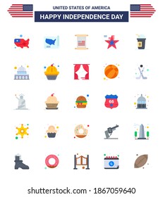 Big Pack of 25 USA Happy Independence Day USA Vector Flats and Editable Symbols of madison; states; star; limonade; america Editable USA Day Vector Design Elements