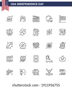 Big Pack of 25 USA Happy Independence Day USA Vector Lines and Editable Symbols of usa; states; movis; flag; football Editable USA Day Vector Design Elements