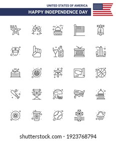 Big Pack of 25 USA Happy Independence Day USA Vector Lines and Editable Symbols of ring; usa; house; united; flag Editable USA Day Vector Design Elements