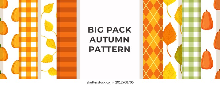 Big pack autumn pattern. Vector illustration of the pattern of autumn.