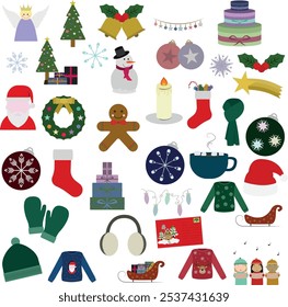 big pack of christmas drawings - flat design