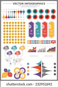 Big pack of data visualization vector infographics and design elements with business bar, charts, graph, diagrams and icon set for brochures, flyers and websites