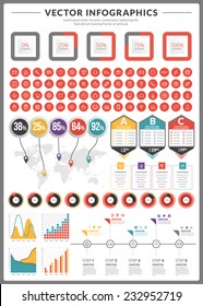 Big pack of data visualization vector infographics and design elements with business bar, charts, graph, diagrams and icon set for brochures, flyers and websites