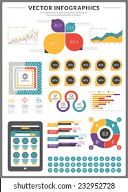 Big pack of data visualization vector infographics and design elements with business bar, charts, graph, diagrams and icon set for brochures, flyers and websites