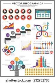 Big pack of data visualization vector infographics and design elements with business bar, charts, graph, diagrams and icon set for brochures, flyers and websites