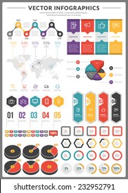 Big pack of data visualization vector infographics and design elements with business bar, charts, graph, diagrams and icon set for brochures, flyers and websites