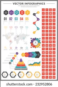 Big pack of data visualization vector infographics and design elements with business bar, charts, graph, diagrams and icon set for brochures, flyers and websites