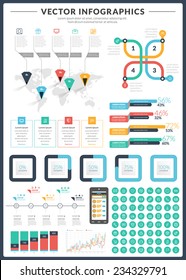 Big pack of data visualization vector infographics and design elements with business bar, charts, graph, diagrams and icon set for brochures, flyers and websites
