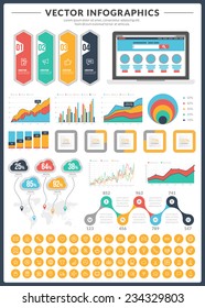 Big pack of data visualization vector infographics and design elements with business bar, charts, graph, diagrams and icon set for brochures, flyers and websites