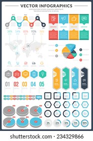 Big pack of data visualization vector infographics and design elements with business bar, charts, graph, diagrams and icon set for brochures, flyers and websites