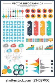 Big pack of data visualization vector infographics and design elements with business bar, charts, graph, diagrams and icon set for brochures, flyers and websites