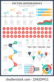 Big pack of data visualization vector infographics and design elements with business bar, charts, graph, diagrams and icon set for brochures, flyers and websites