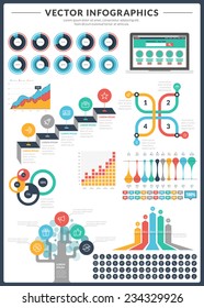 Big pack of data visualization vector infographics and design elements with business bar, charts, graph, diagrams and icon set for brochures, flyers and websites