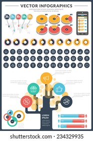 Big pack of data visualization vector infographics and design elements with business bar, charts, graph, diagrams and icon set for brochures, flyers and websites