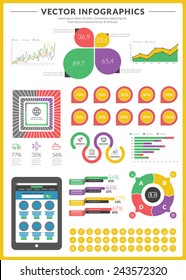 Big pack of data visualization vector infographics and design elements with business bar, charts, graph, diagrams and icon set for brochures, flyers and websites