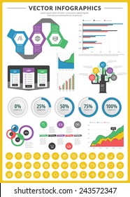 Big pack of data visualization vector infographics and design elements with business bar, charts, graph, diagrams and icon set for brochures, flyers and websites