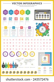Big pack of data visualization vector infographics and design elements with business bar, charts, graph, diagrams and icon set for brochures, flyers and websites