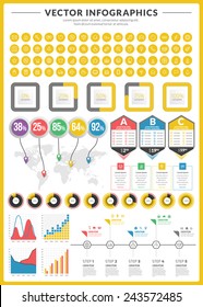 Big pack of data visualization vector infographics and design elements with business bar, charts, graph, diagrams and icon set for brochures, flyers and websites