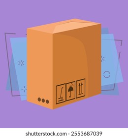 Big package cartoon illustration. Carton box keep dry and side up symbols. Cardboard box concept. Vector illustration can be used for topics like delivery, shipping, postal service