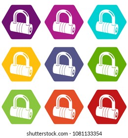 Big padlock icons 9 set coloful isolated on white for web