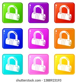 Big padlock icons set 9 color collection isolated on white for any design