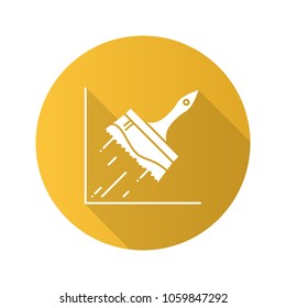 Big paint brush flat linear long shadow icon. Painting, dyeing. Glue brush. Vector outline symbol
