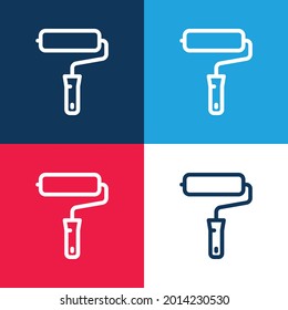 Big Paint Roller blue and red four color minimal icon set
