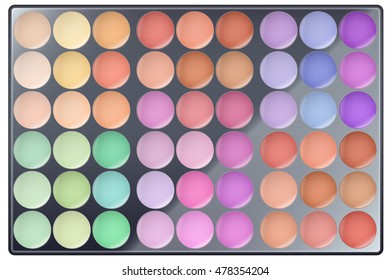 Big Palette of Make Up. All colors. For Beauty and cosmetics design. Editable Vector illustration Isolated on white background.