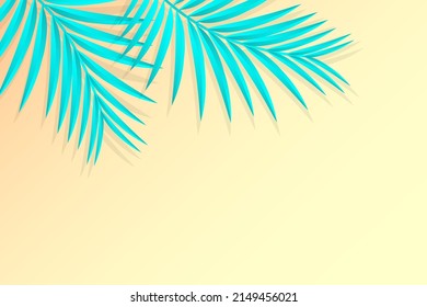 Big Palm leaves background. Blue and Yellow. Summer vector design. 