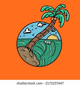 Gran palmera en la playa de fondo naranja