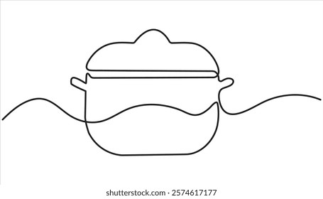 Big pan continuous one line drawing. Cooking and kitchen concept in simple linear style vector illustration