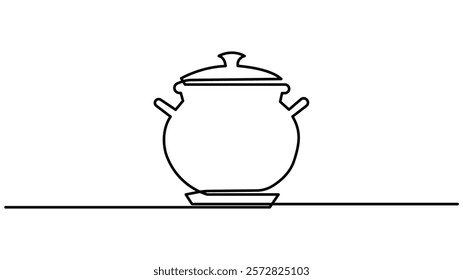 Big pan one continuous line drawing  isolated on white background, cooking and kitchen concept, Continuous one line drawing of big pan