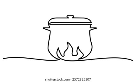 Big pan one continuous line drawing  isolated on white background, cooking and kitchen concept, Continuous one line drawing of big pan