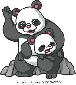 Big panda gives little panda a little smack on the butt of illustration