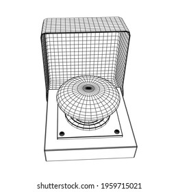 Big panic launch alarm push button. Wireframe low poly mesh vector illustration