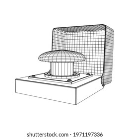 Big panic launch alarm push button. Wireframe low poly mesh vector illustration
