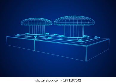 Big panic launch alarm push button. Wireframe low poly mesh vector illustration