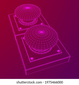 Big panic launch alarm push button. Wireframe low poly mesh vector illustration