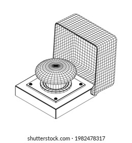 Big panic launch alarm push button. Wireframe low poly mesh vector illustration