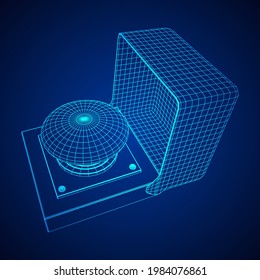 Big panic launch alarm push button. Wireframe low poly mesh vector illustration