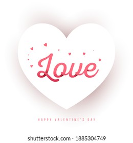 Big paper heart element shape background with love calligraphy text with shadows on white background