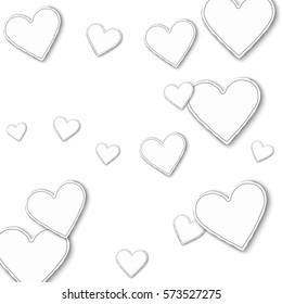 Big paper hearts. Scattered pattern on white background. Vector illustration.