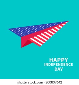 Big paper plane. Dash line. Happy independence day United states of America. 4th of July. Vector illustration