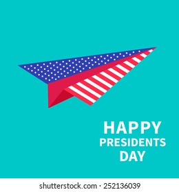 Big paper plane Presidents Day background Flat design Vector illustration