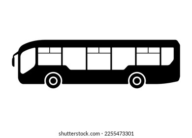 Big passenger bus icon. Black silhouette. Side view. Vector simple flat graphic illustration. Isolated object on a white background. Isolate.