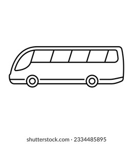 Un gran icono del autobús de pasajeros. Silueta lineal de contorno negro. Vista lateral. trazos editables. Ilustración gráfica plana vectorial simple. Objeto aislado sobre un fondo blanco. Aislar.