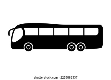 Big passenger tourist bus icon. Black silhouette. Side view. Vector simple flat graphic illustration. Isolated object on a white background. Isolate.