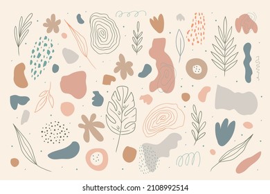 Big pastel Set of hand drawn various shapes and doodle objects. Abstract contemporary modern trendy vector illustration. Isolated elements for social media and poster