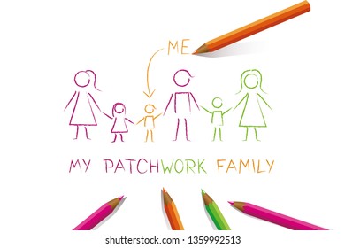 Big Patchwork Family Colorful Drawing Vector Illustration EPS10